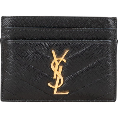 Saint Laurent Grain de Poudre Leather Chevron Card Holder