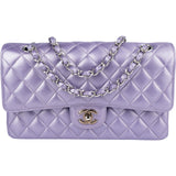 Chanel Quilted Metallic Lambskin Medium Double Flap Crossbody Bag