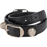 Balenciaga Black Leather Classic City Double Bracelet