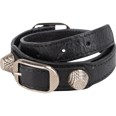 Balenciaga Black Leather Classic City Double Bracelet