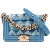 Chanel Denim Frayed Chevron Pleated Small Boy Crossbody Bag