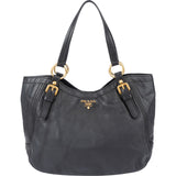 Prada Black Soft Calfskin Hobo Shoulder Bag