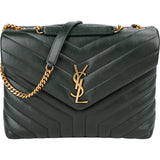 Yves Saint Laurent Dark Green Quilted Calfskin Medium Loulou Crossbody Bag