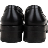 Chanel Black Brushed Leather CC Platform Loafers (38)