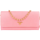 Prada Pink Saffiano Leather Wallet on Chain Crossbody Bag