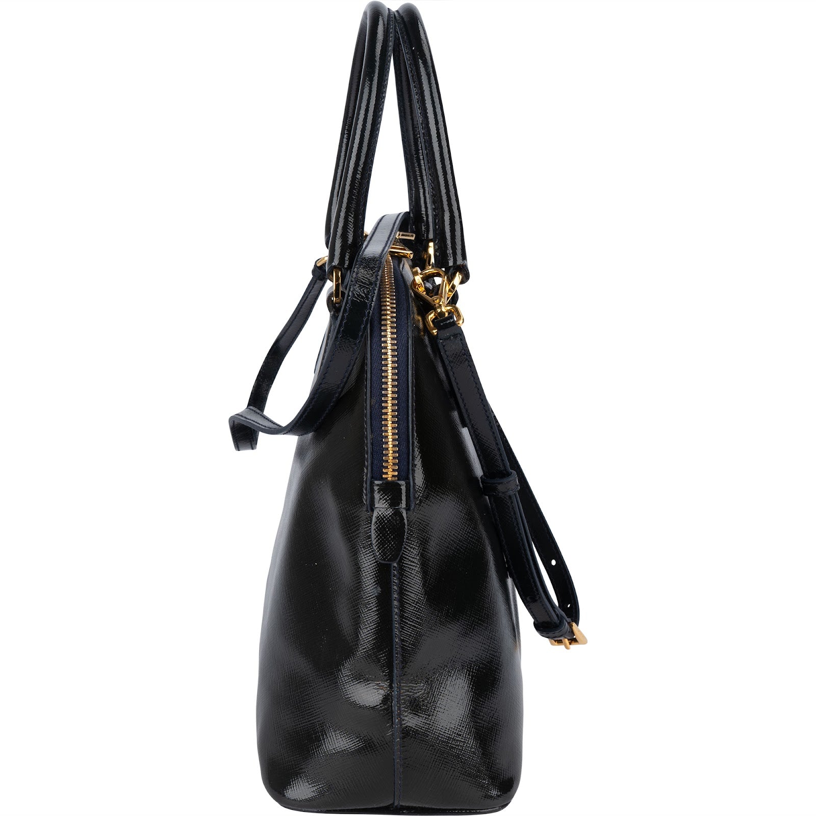 Prada Patent Saffiano Vernice Leather Promenade Handbag - vintageandkickz