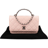 Chanel Pink Quilted Lambskin Crystal Top Handle Wallet On Chain Crossbody Bag