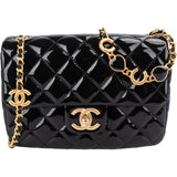 Chanel Quilted Patent Leather Mini Rectangular Single Flap Heart Chain Crossbody Bag