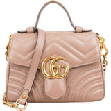 Gucci Nude Matelassé Leather GG Marmont Small Top Handle Crossbody Handbag