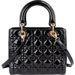 Christian Dior Quilted Patent Leather Lady Dior Handbag - vintageandkickz