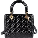 Christian Dior Quilted Patent Leather Lady Dior Handbag - vintageandkickz