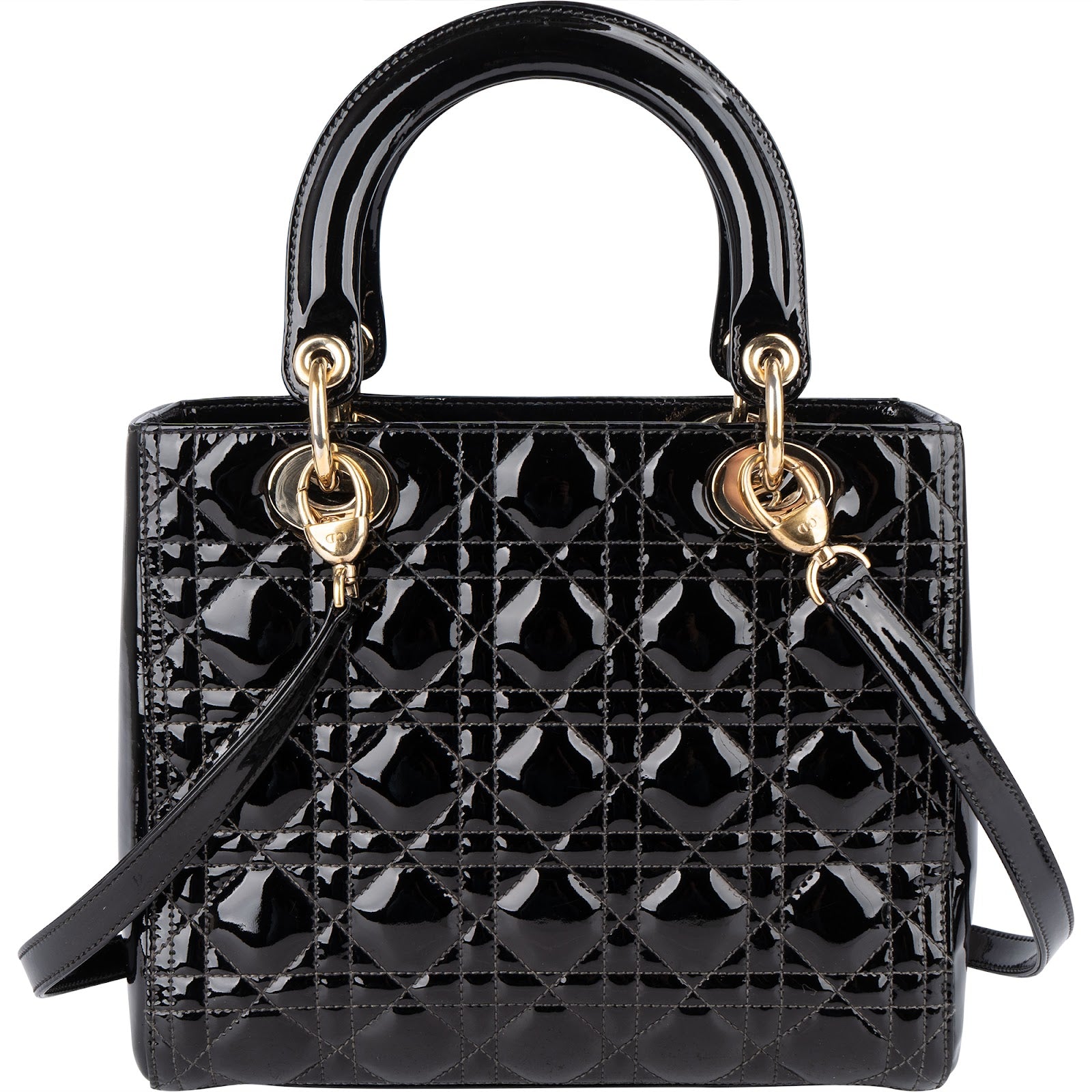 Christian Dior Quilted Patent Leather Lady Dior Handbag - vintageandkickz