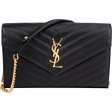 Saint Laurent Grain de Poudre Leather Monogram Wallet On Chain Crossbody Bag