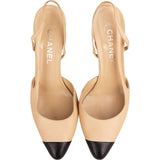 Chanel Bicolor Leather Cap-Toe Slingback Pumps (38,5)