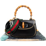 Gucci Black Leather Monogram Bamboo Top Handle 1947 Handbag
