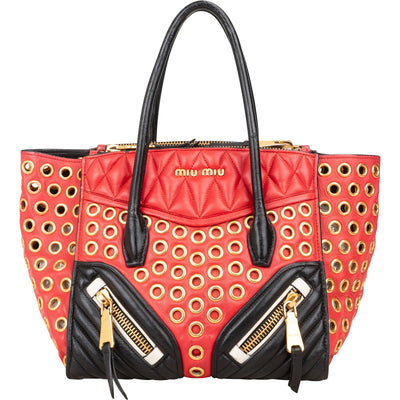Miu Miu Bicolor Leather Biker Tote Handbag