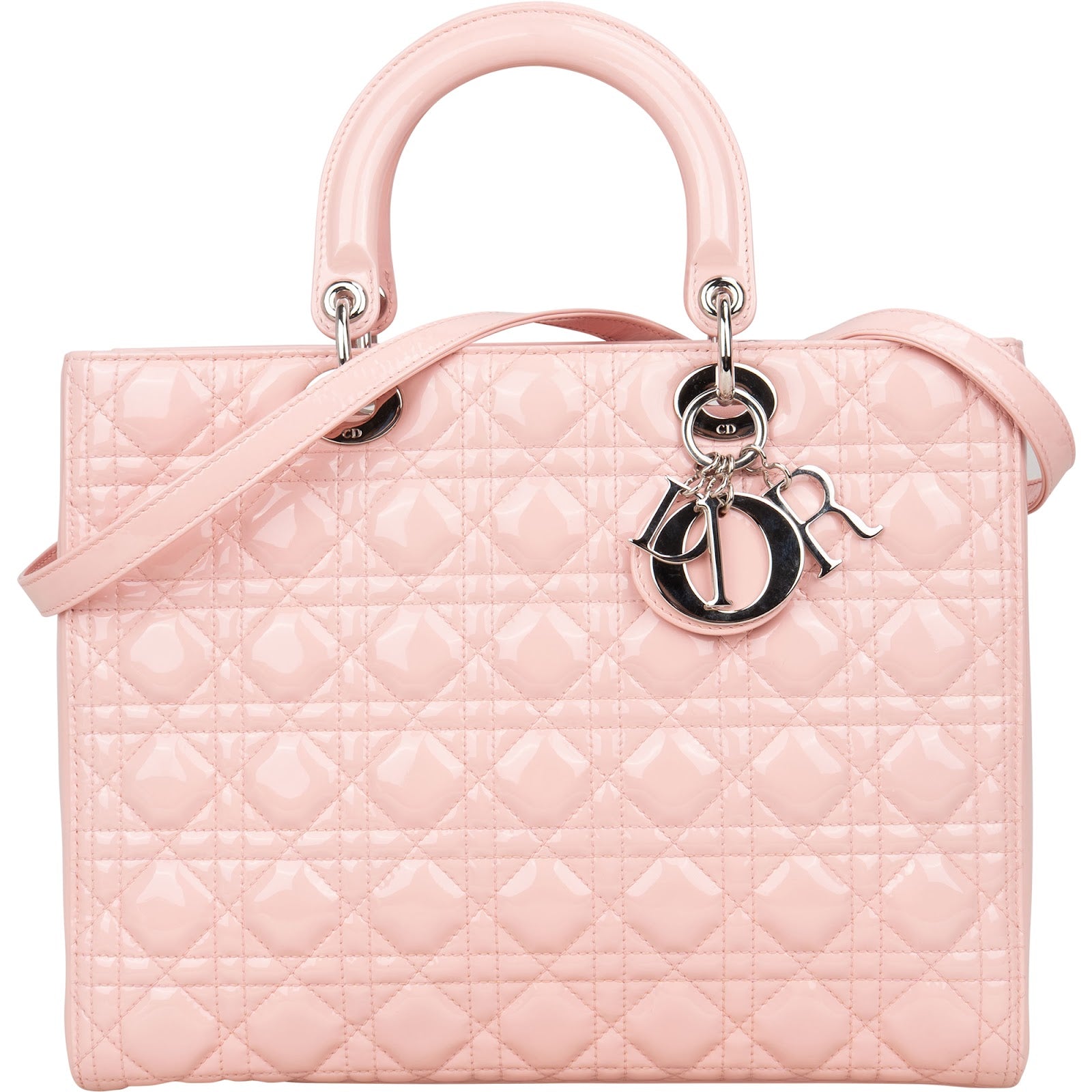 [🔄️B09 / F25] Christian Dior Pink Patent Leather Large Lady Dior Handbag - vintageandkickz