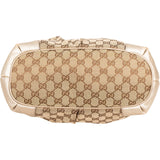 Gucci Monogram GG Canvas Metallic Leather Sukey Handbag