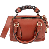 Chloé Brown Pebbled Calfskin Woven Handle Daria Small Crossbody Handbag