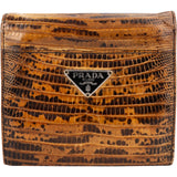 Prada Lizard Leather Triangle Bifold Wallet