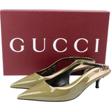 Gucci Green Patent Leather Charlott Chain Slingback Pumps (37)