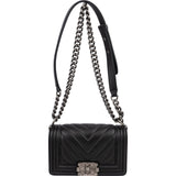 Chanel Chevron Quilted Lambskin Small Boy Single Flap Crossbody Bag