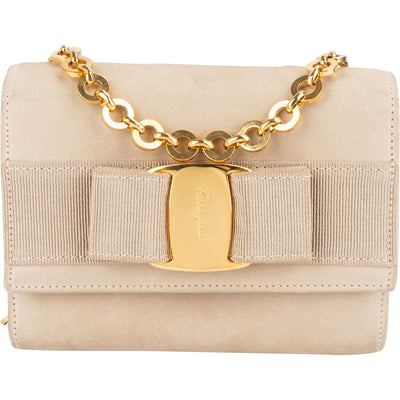 Salvatore Ferragamo Suede Vara Bow Mini Chain Crossbody Bag