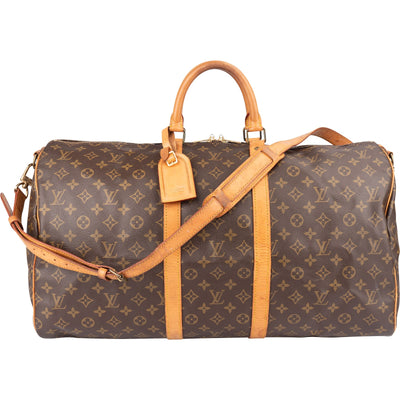 [🔄️B08 / F17] Louis Vuitton Monogram Canvas Keepall 55 Bandoulière Travel Bag - vintageandkickz
