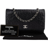 Chanel Camellia Embossed Lambskin Wallet On Chain Crossbody Bag
