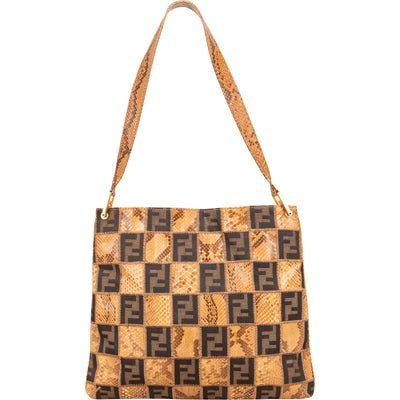 Fendi Monogram Python and Zucca Canvas Patchwork Shoulder Bag