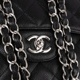 Chanel Quilted Caviar Leather Palladium Double Flap Jumbo Crossbody Bag