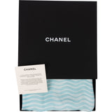 Chanel Cruise in Singapure Blue Striped Wave Print Silk 90 Scarf Tuch