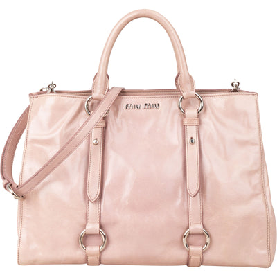 Miu Miu Vitello Lux Shine Leather Tote Satchel Handbag