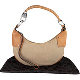 Gucci Canvas Leather Half Moon Woven Handle Shoulder Bag