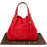 Gucci Grained Leather Soho GG Tassel Hobo Shopper Tote Handbag