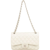 Chanel Quilted Caviar Leather Palladium Jumbo Double Flap Crossbody Bag