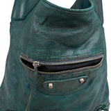Balenciaga Petrol Leather Motorcycle Courier Tote Shoulder Bag
