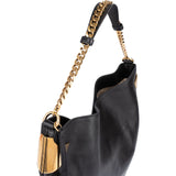 Gucci Black Leather 1970 Gold Hobo Shoulder Bag