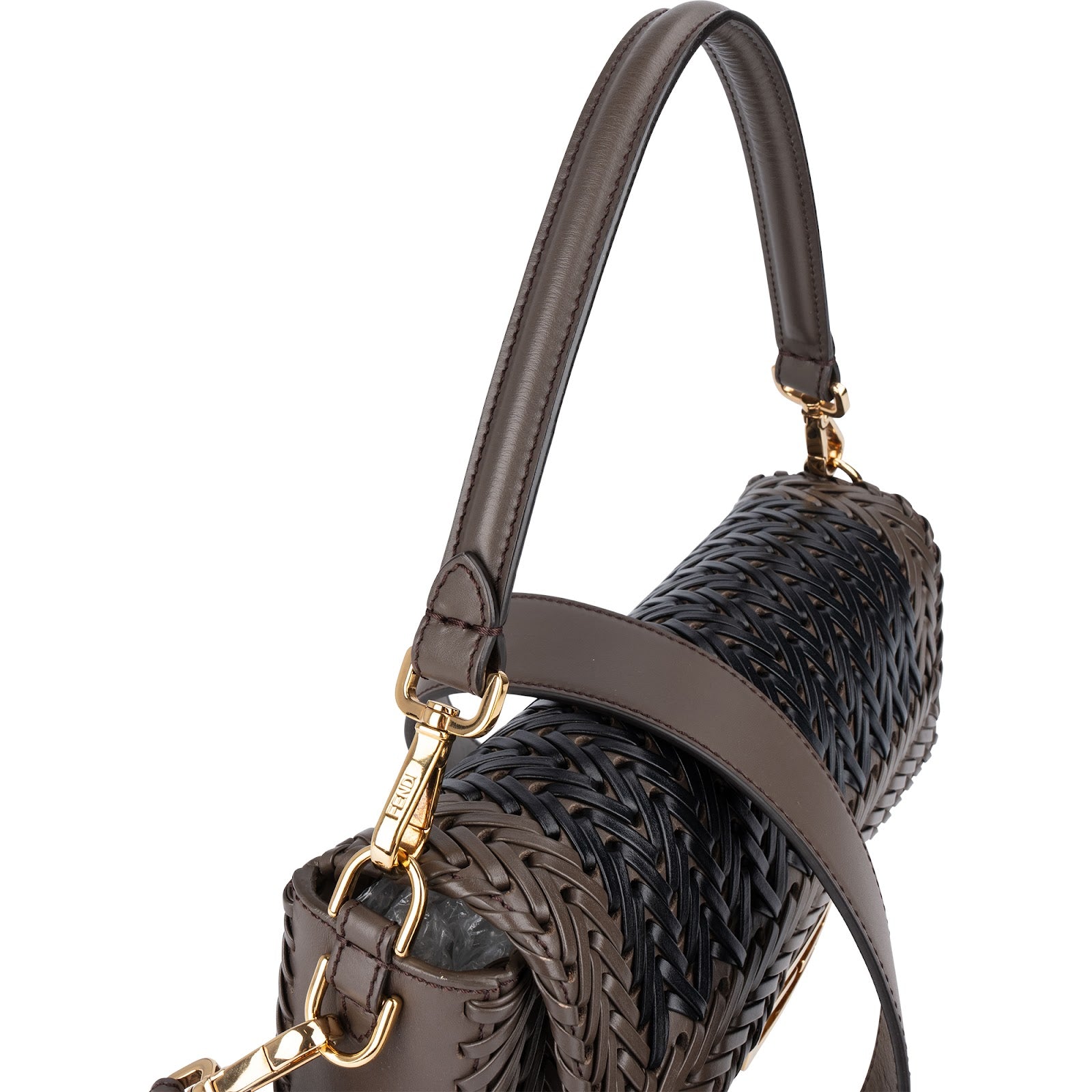 Fendi Woven Leather Baguette Crossbody Bag - vintageandkickz