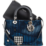 Christian Dior Blue Woven Embellished Tweed Patch Lady Dior Handbag