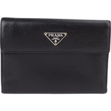 Prada Black Saffiano Triangle Leather Wallet