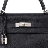 Hermès Noir Clemence Leather Palladium Kelly 32 Handbag