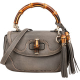 Gucci Grey Pebbled Leather Beijing 2010 Edition New Bamboo Top Handle Tassel Handbag