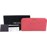 Prada Pink Vitello Grain Leather Zip Around Wallet