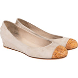 Chanel Beige Suede Cork Cap Toe Wedge Ballerina Flats (37)