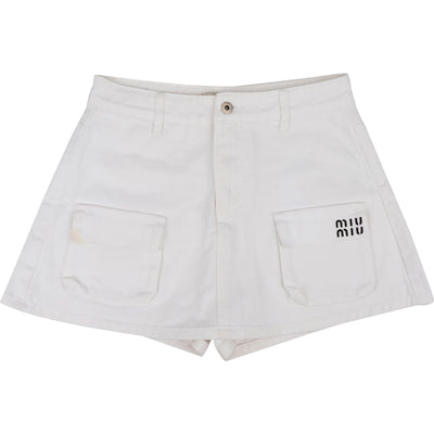 Miu Miu White Cotton Cargo Skirt Shorts (L)