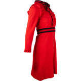 Gucci Red Zip Front Ruffle Striped Bow Dress (S)