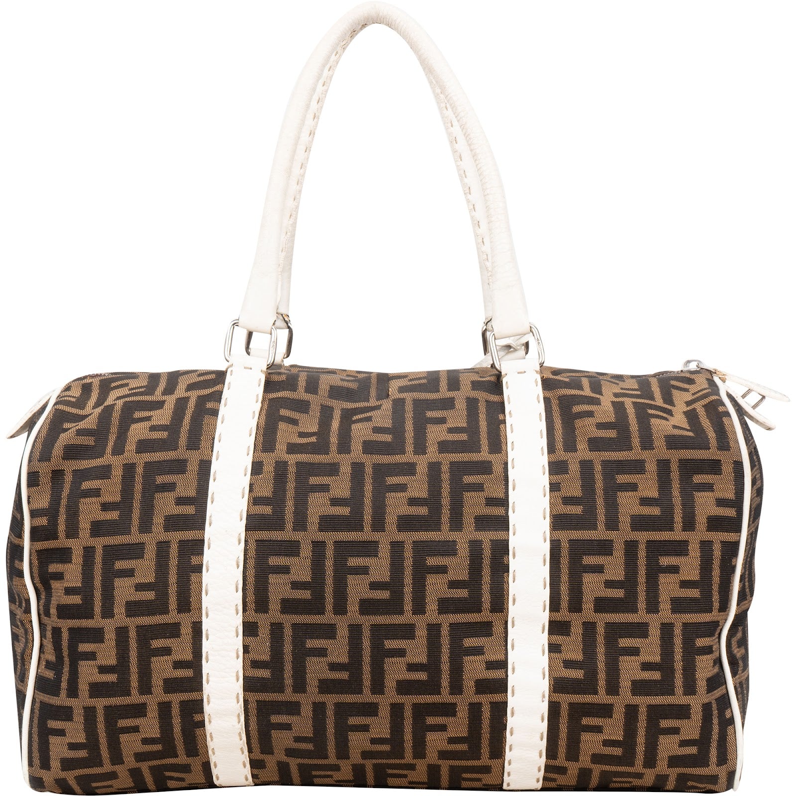 Fendi Monogram Zucca Canvas Boston Bag Handbag - vintageandkickz