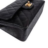 Chanel Quilted Caviar Leather Gold Small Double Flap Shoulder Bag
