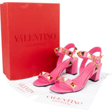Valentino Pink Leather Roman Stud Block Heel Sandal Sandals (38)